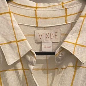 XS Vixbe front-tie blouse, yellow & white, comfortable material, worn once.